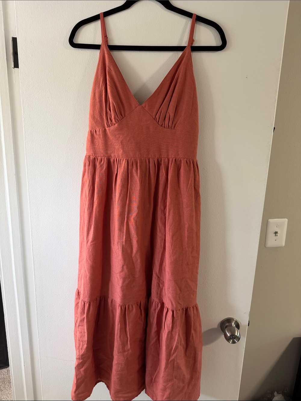 Japna Coral Sleeveless V-Neck Tiered Maxi Dress